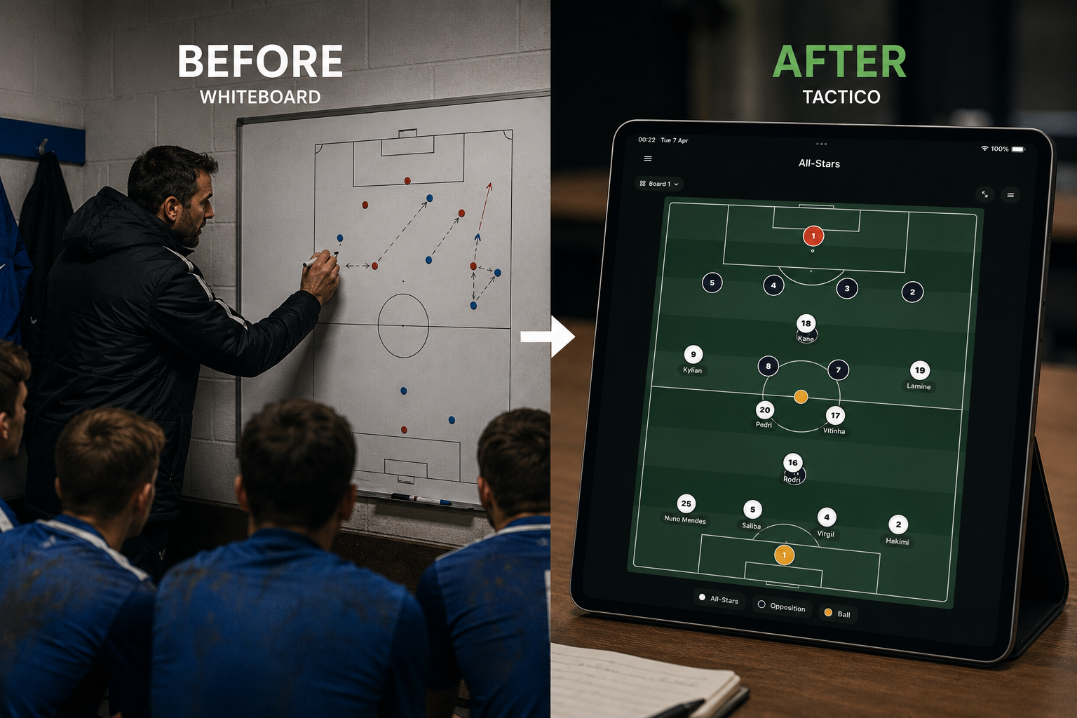 Physical whiteboard versus digital tactical board on iPhone